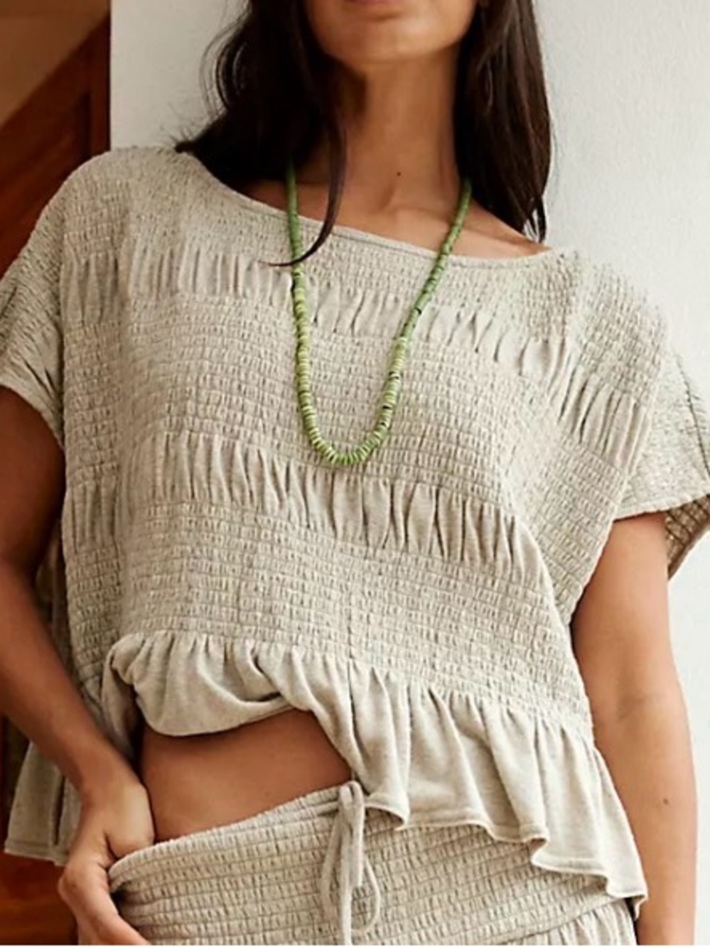 Free People Beach Tiered smocked ruffle trimming capped sleeves tan size XS